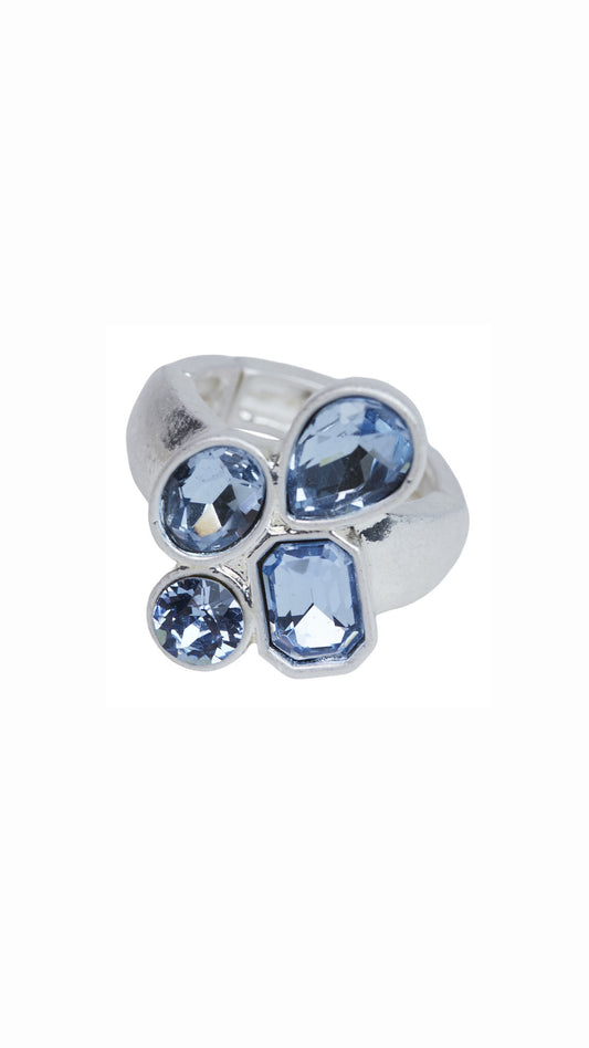 AVA ELASTISK RING SILVER/BLÅ