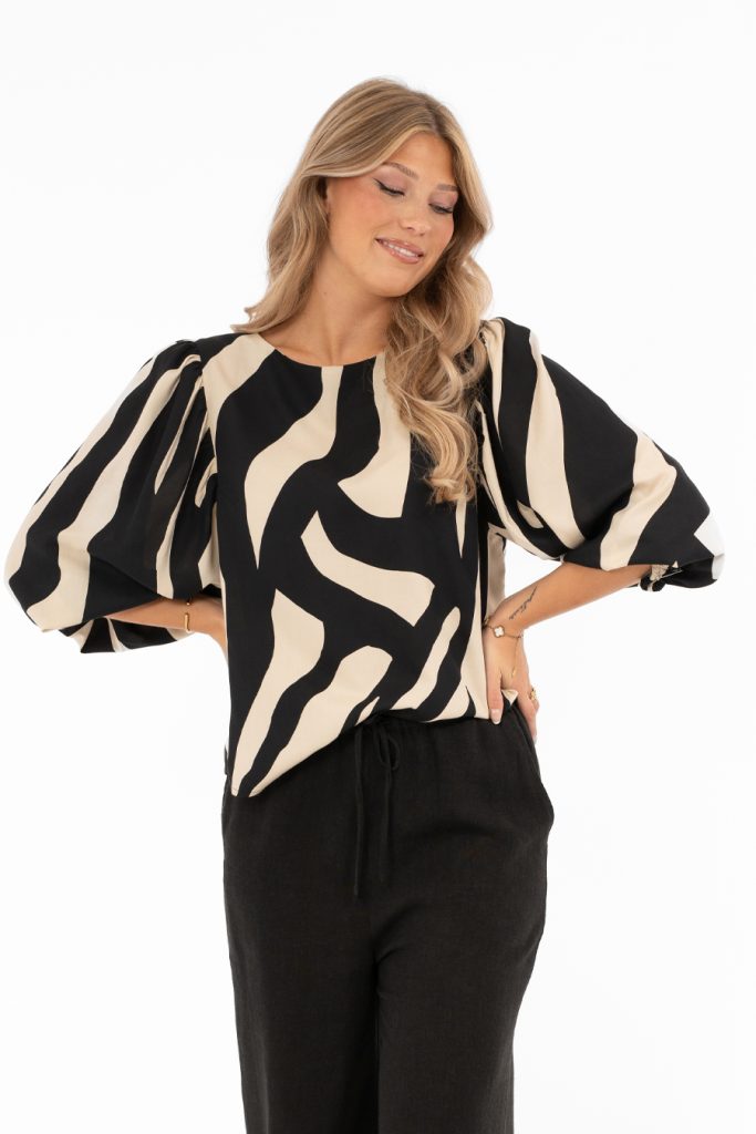 TATUM BLOUSE DESSERT SAND/BLACK