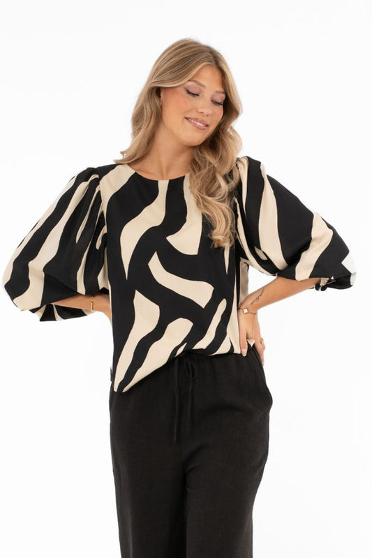 TATUM BLOUSE DESSERT SAND/BLACK