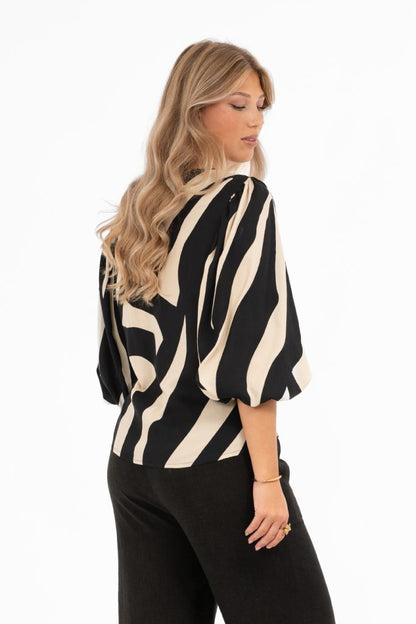 TATUM BLOUSE DESSERT SAND/BLACK