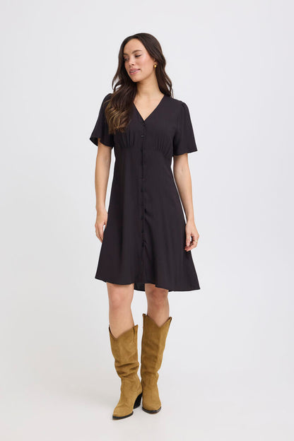 JOELLA SHORT V-NECK DRESS BLACK