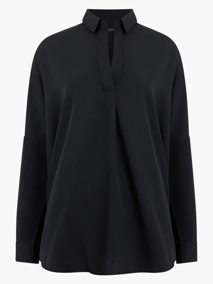 RHODES RECYCLED CREPE POPOVER SHIRT BLACK