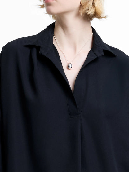 RHODES RECYCLED CREPE POPOVER SHIRT BLACK
