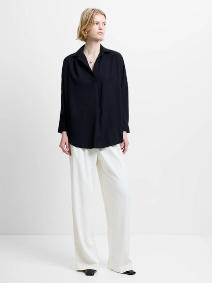 RHODES RECYCLED CREPE POPOVER SHIRT BLACK