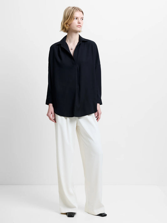 RHODES RECYCLED CREPE POPOVER SHIRT BLACK