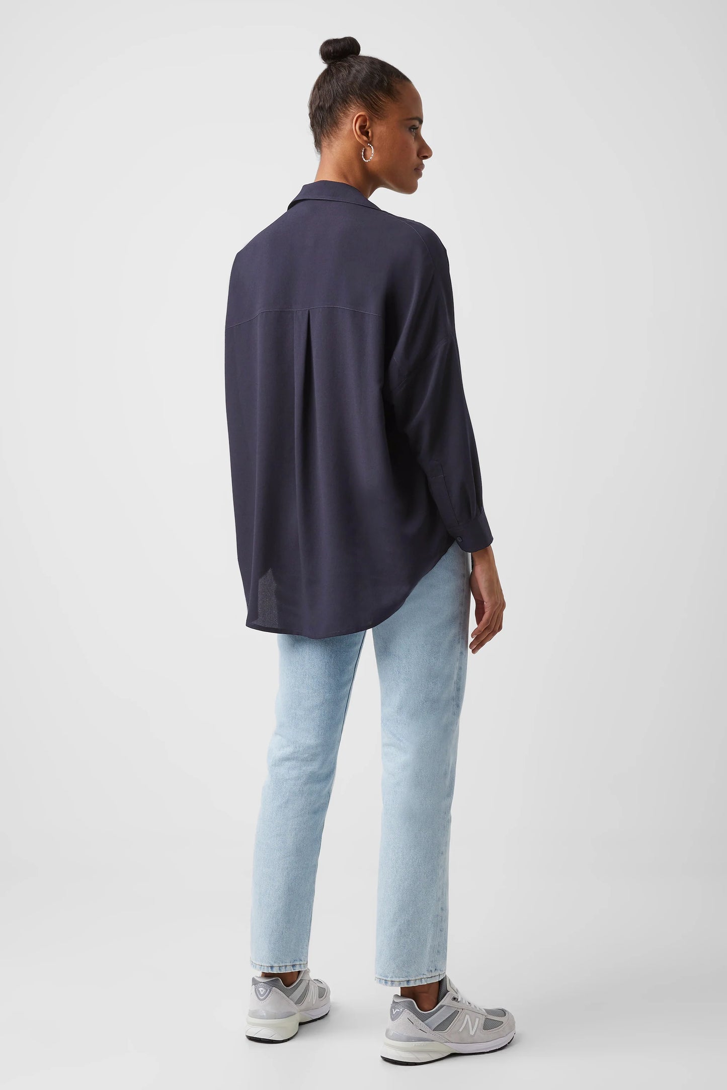 RHODES RECYCLED CREPE POPOVER SHIRT UTILITY BLUE