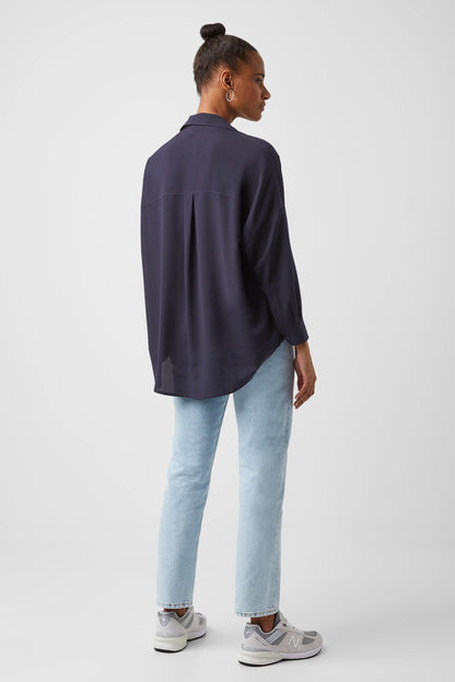 RHODES RECYCLED CREPE POPOVER SHIRT UTILITY BLUE