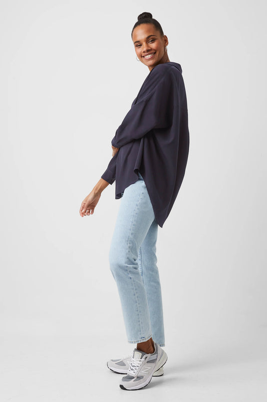 RHODES RECYCLED CREPE POPOVER SHIRT UTILITY BLUE