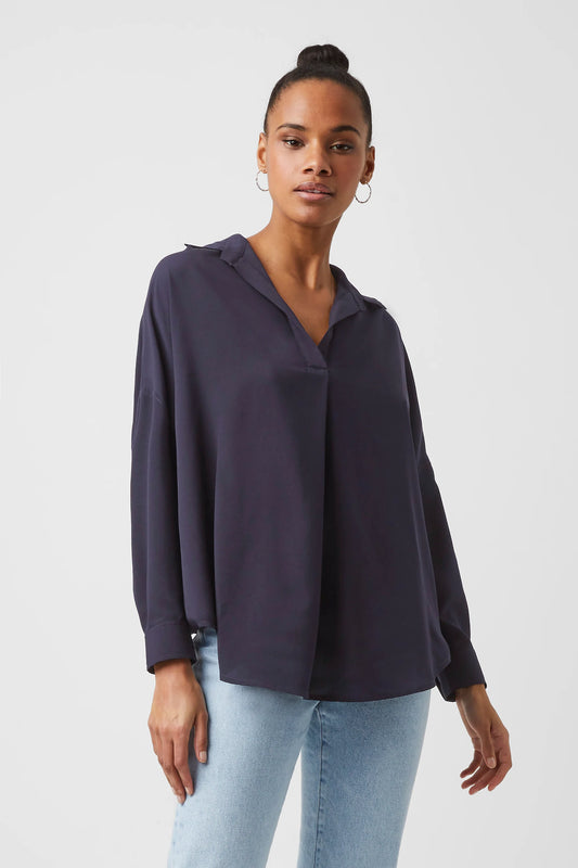 RHODES RECYCLED CREPE POPOVER SHIRT UTILITY BLUE