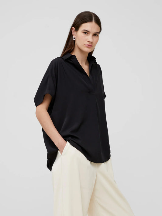 CREPE LIGHT POPOVER SHIRT BLACK