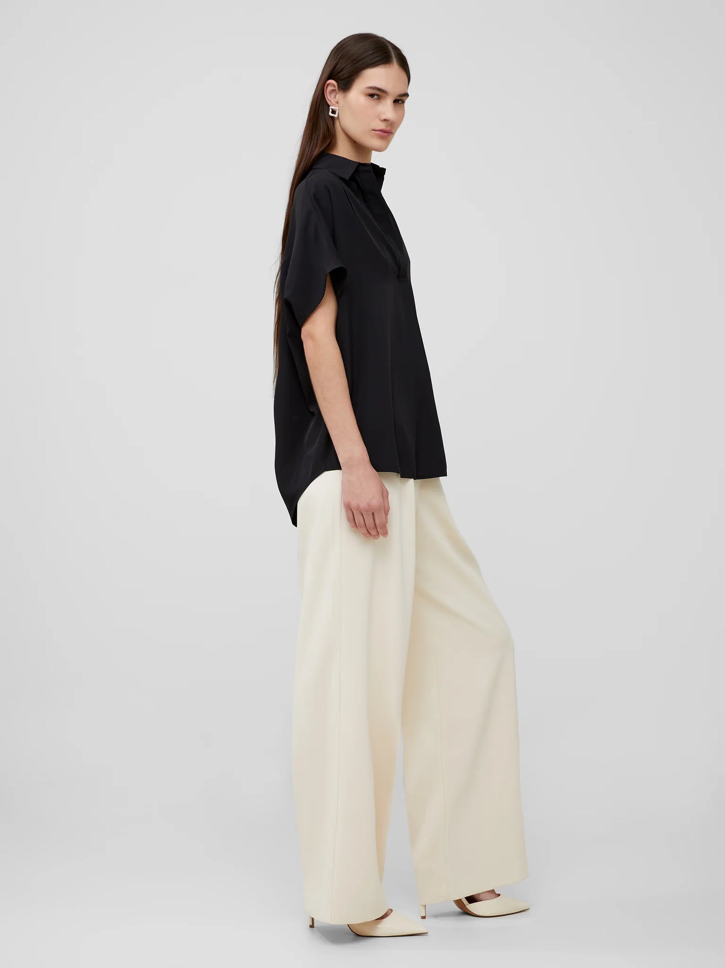 CREPE LIGHT POPOVER SHIRT BLACK