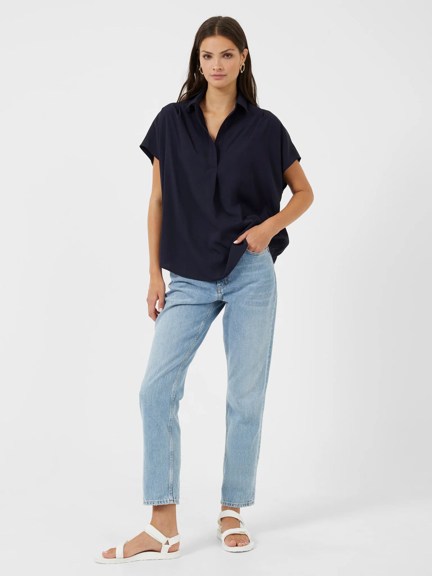 CREPE LIGHT POPOVER SHIRT UTILITY BLUE