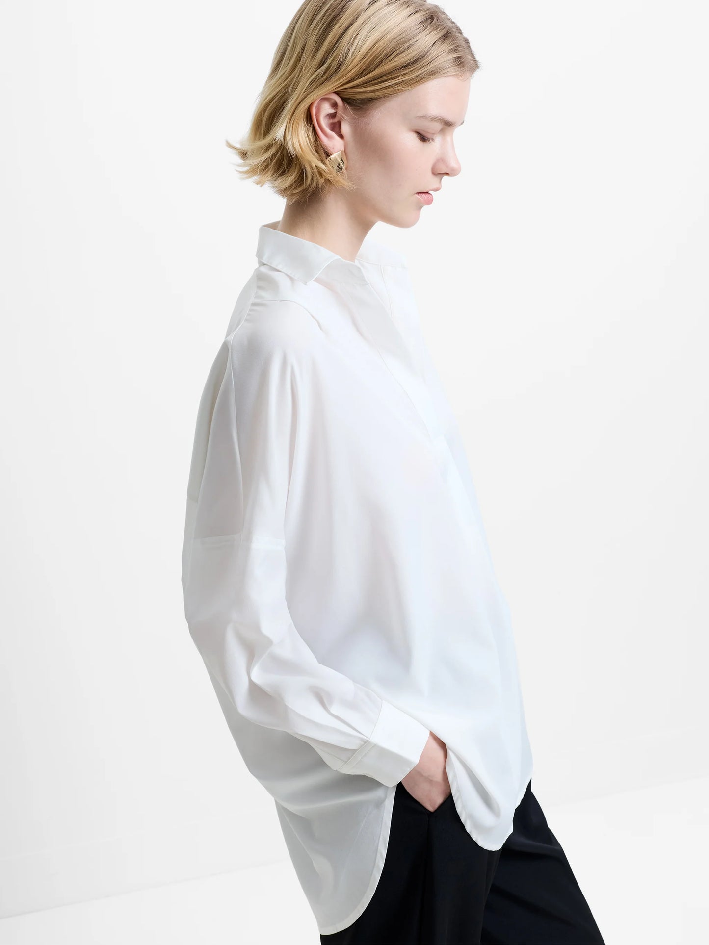 RHODES RECYCLED CREPE POPOVER SHIRT WHITE