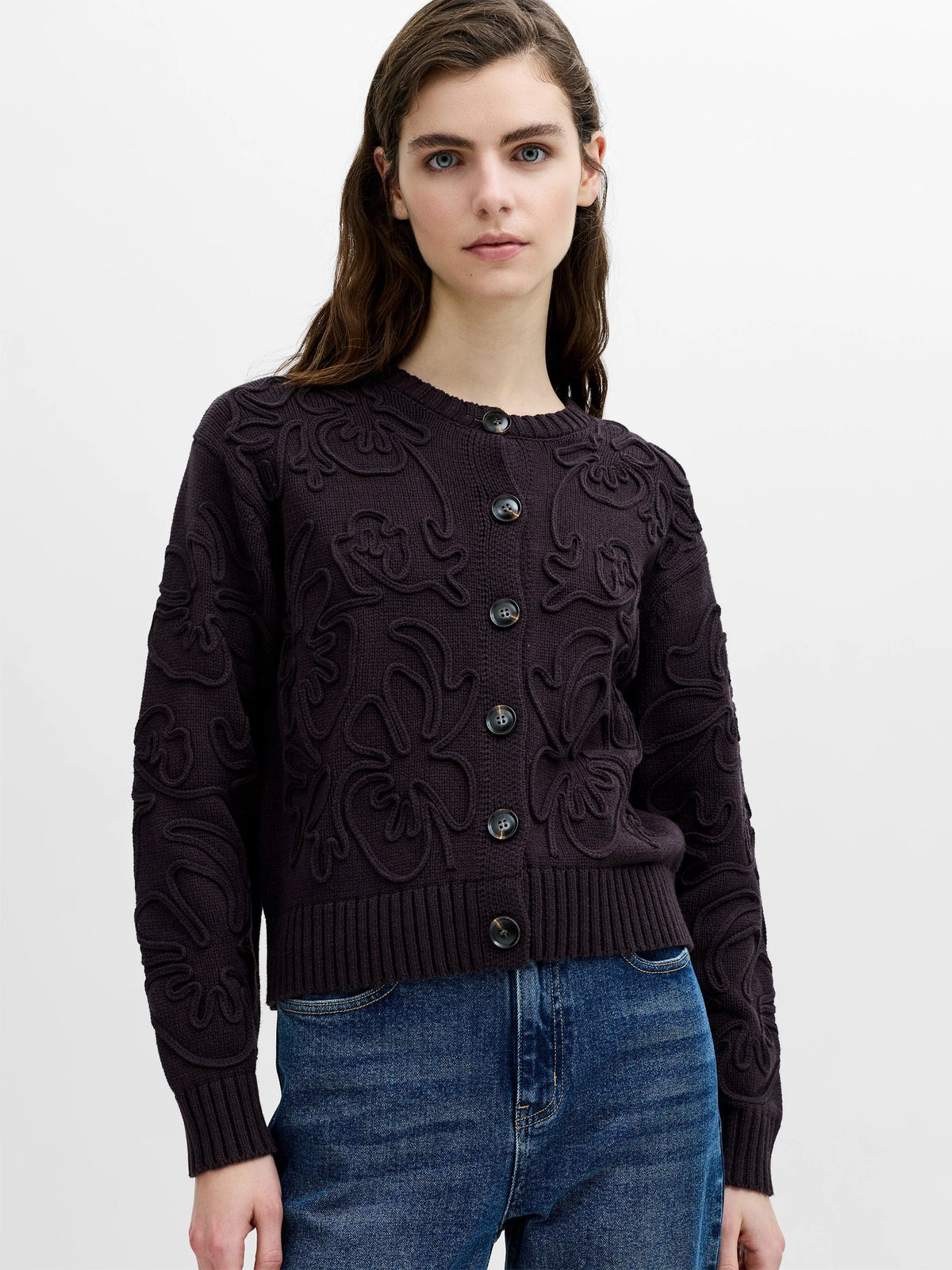 VARLI FLORAL DRAWING CARDIGAN