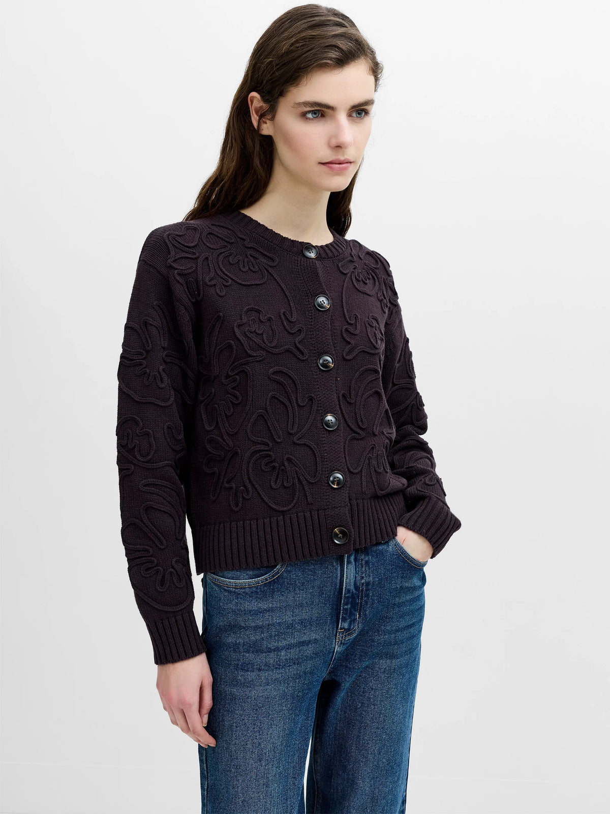 VARLI FLORAL DRAWING CARDIGAN