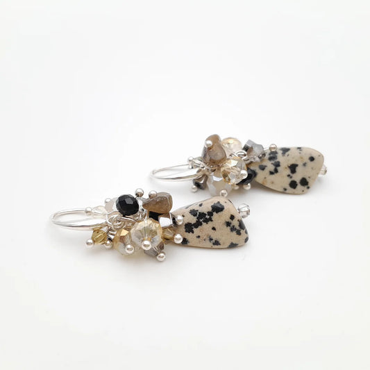 GEMSTONE ÖRHÄNGEN DALMATION JASPER & SILVER